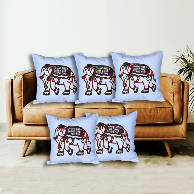 elephant block printing cushion cover