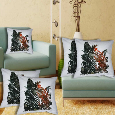 Botanical Cushion Cover Indian Hand Block Pillowcase Set Of 5