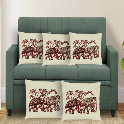 elephant block printing cushion cover