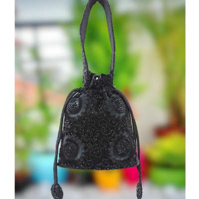 Hand Embroidered Black Potli Bag