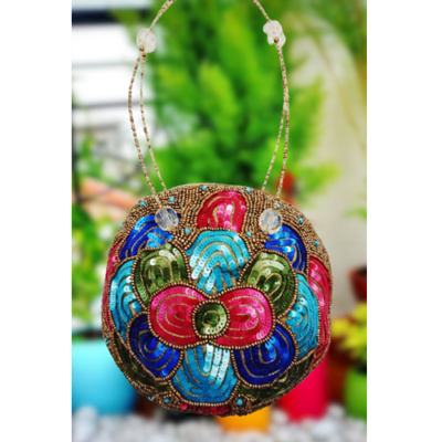 Women's Beautiful Multi Color Sequins Round Potli Bag