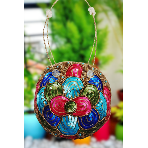 Women's Beautiful Multi Color Sequins Round Potli Bag