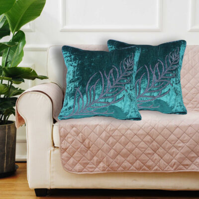 Embroidered Cushion Cover With Green Bead Embroidery