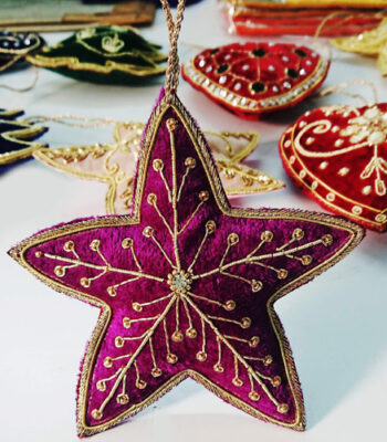 Hand Embroidered Christmas Star Wall Hanging