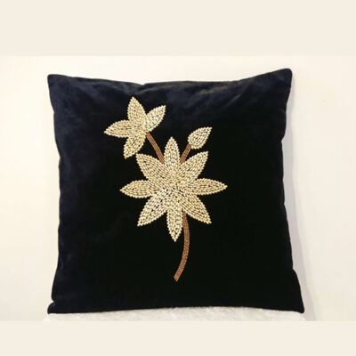 Floral Velvet Cushion Cover Embroidered Black Cushion Pillowcase