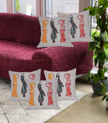 African Women Theme Cushion Cover Three Ladies Working Ethnic Pillowcase