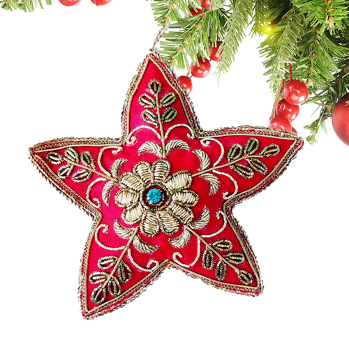 Stone Embroidered Red Christmas Star Hanging Decor