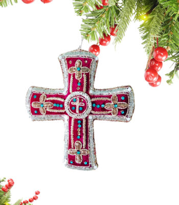 Hand Embroidered Jesus Cross Christmas Decor