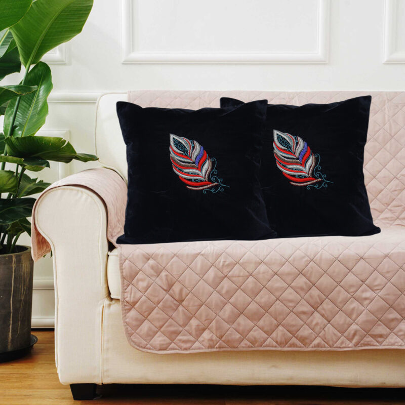 Floral Leave Embroidered Cushion Cover Set Of 2 Cheapest Price