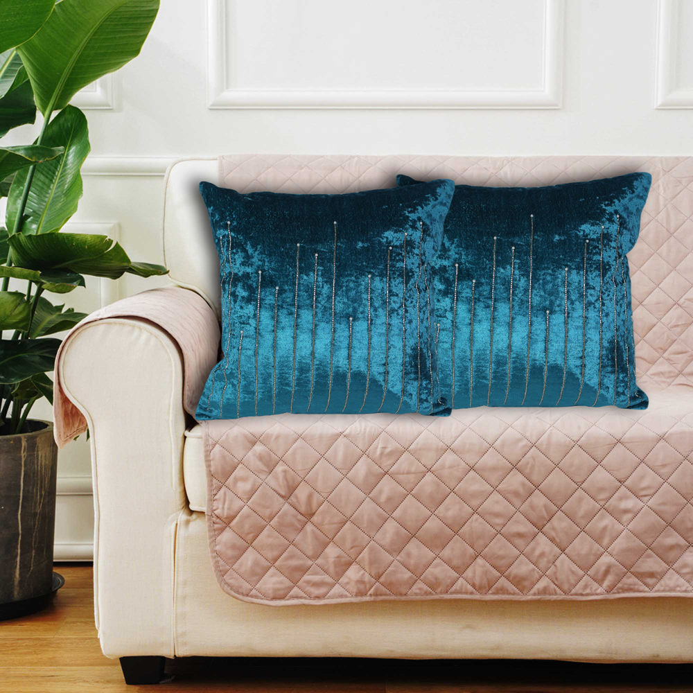 Hand Embroidery Velvet Cushion Cover With Vertical Lines