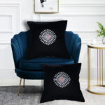 Embroidered Velvet Cushion Cover Black 16"X16" Throw Pillowcase