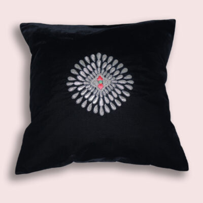 Embroidered Velvet Cushion Cover Black 16"X16" Throw Pillowcase