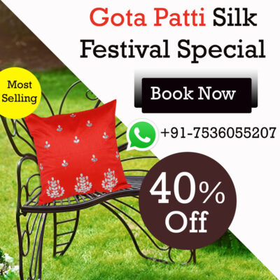 Silk Gota Patti Cushion Cover Festive Sofa Cushion Cover